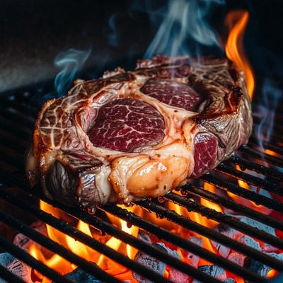 Grilled Ribeye Steak on BBQ