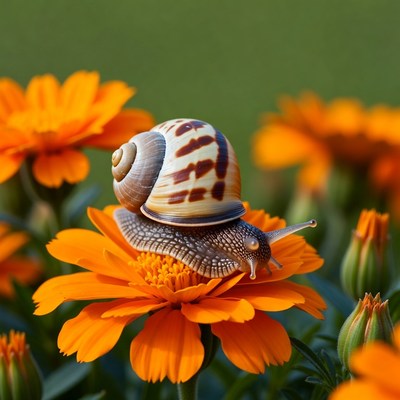 Snail on orange flower