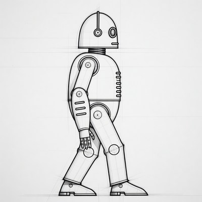 Line drawing robot walking side view