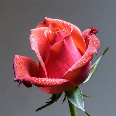 Dew-covered red rose
