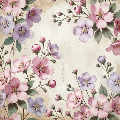 Pink and Purple Cherry Blossoms on Textured Background