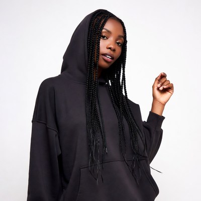 African-American woman in black hoodie
