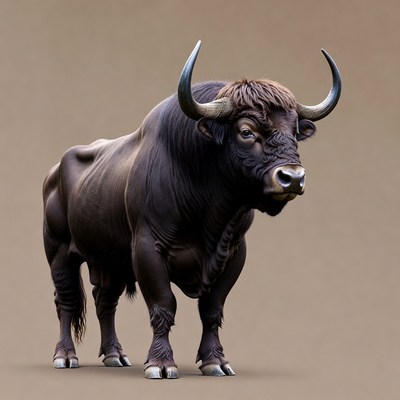Aurochs bull standing on beige background