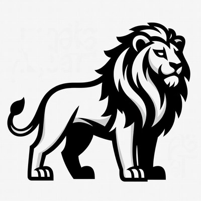 Majestic black and white lion illustration