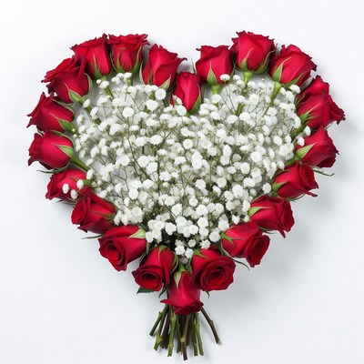 Red Roses Heart with Baby's Breath