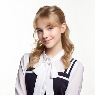 Blonde girl in school uniform smiling