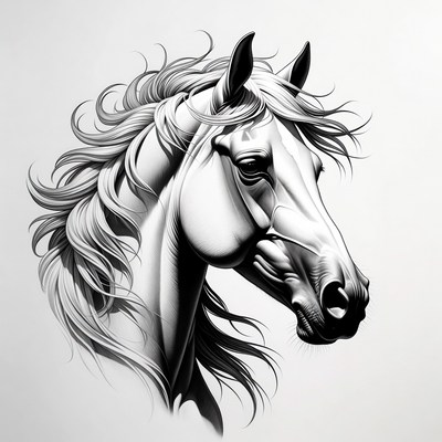 White Horse Head Illustration