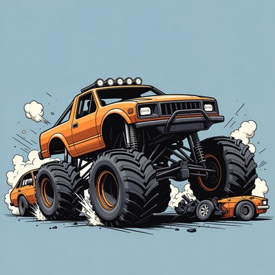 Orange Monster Truck Crushing Cars