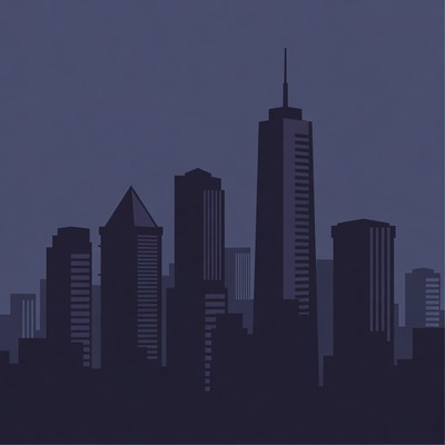 Silhouette of City Skyline at Night