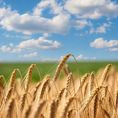Golden wheat field under blue sky