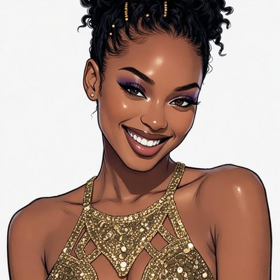 Smiling African-American woman in gold dress