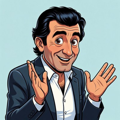 Cartoon man smiling with open hands