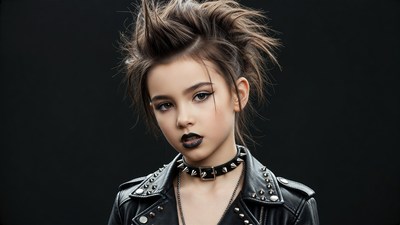 Teen girl with punk mohawk and leather jacket