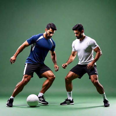 Two men playing soccer