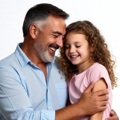 Smiling father hugging daughter
