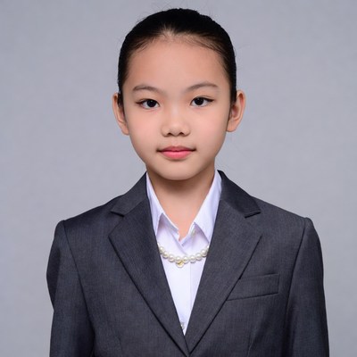 Asian girl in gray suit
