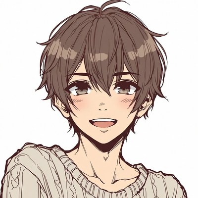 Anime boy smiling with blush