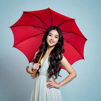 Asian woman holding red umbrella