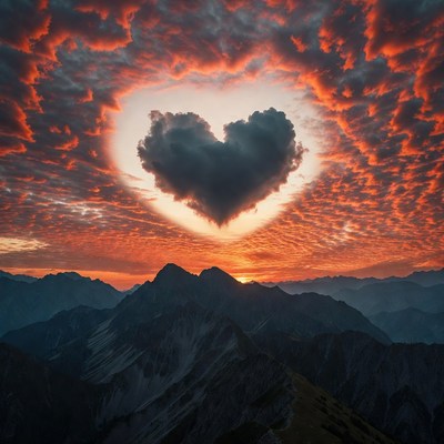 Heart Cloud in Sunset Mountains