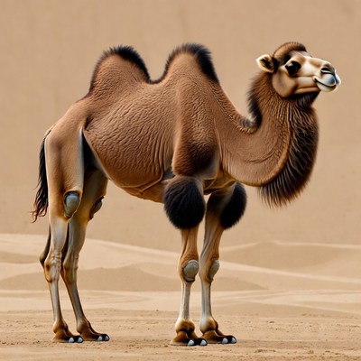 Bactrian Camel Standing in Desert