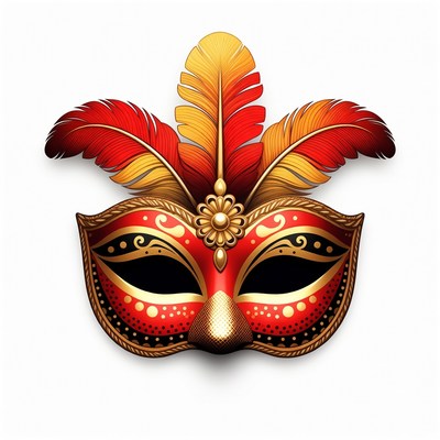 Red Feathered Carnival Mask