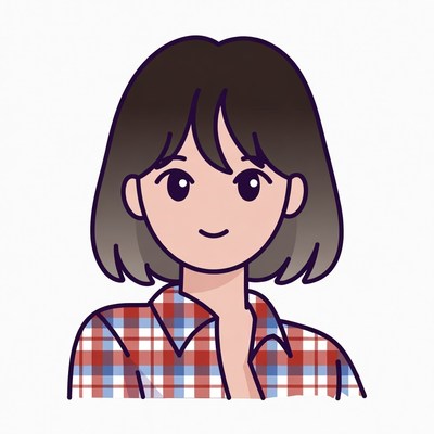 Smiling Asian girl in plaid shirt