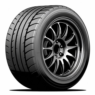 Black performance tire on alloy wheel