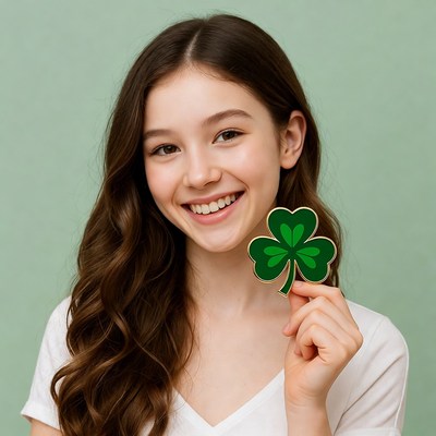 Girl holding green shamrock