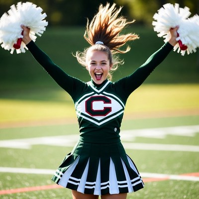 Cheerleader girl cheering on football field