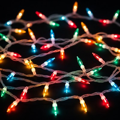 Colorful Christmas lights on black background