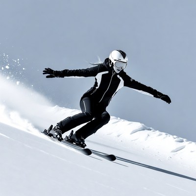 Woman skiing down snowy slope