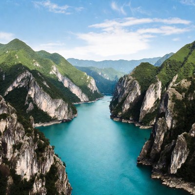 Turquoise Lake Between Green Mountains