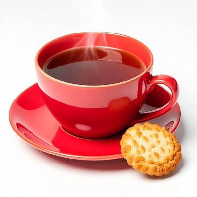 Red Cup of Tea with Cookie