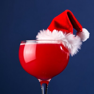 Red Cocktail with Santa Hat