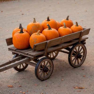 Pumpkins in Wooden Wagon
