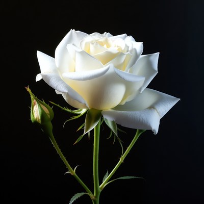 White Rose with Bud on Black