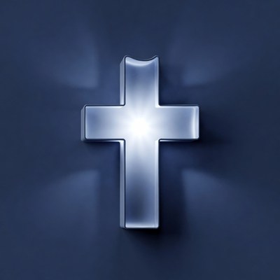 Glowing White Cross on Blue Background
