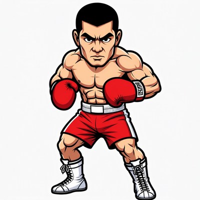Muscular Boxer in Fighting Stance