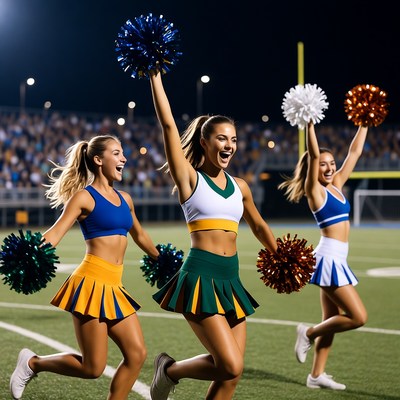 Cheerleader girls cheering on football field