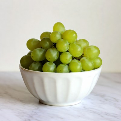 Green Grapes in White Bowl