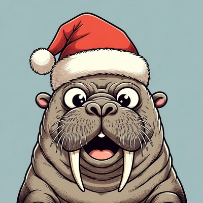 Walrus Wearing Santa Hat