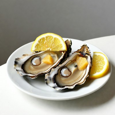 Fresh Oysters with Lemon Slices