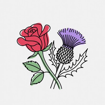 Red Rose and Purple Thistle Illustration