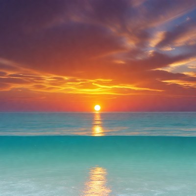 Sunset over turquoise ocean