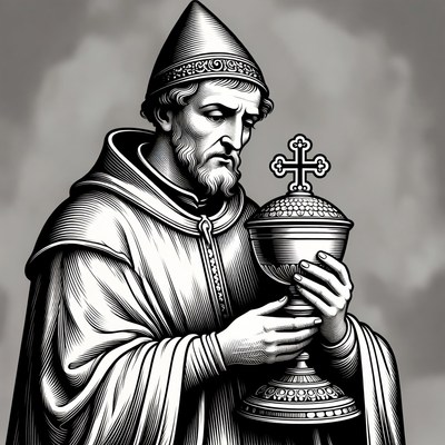 Priest holding chalice with cross
