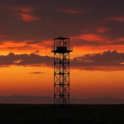 Silhouette tower at sunset