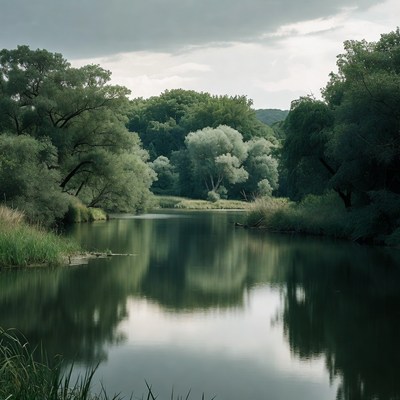 Serene River in Green Forest