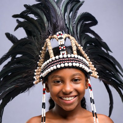 African girl in feathered headdress