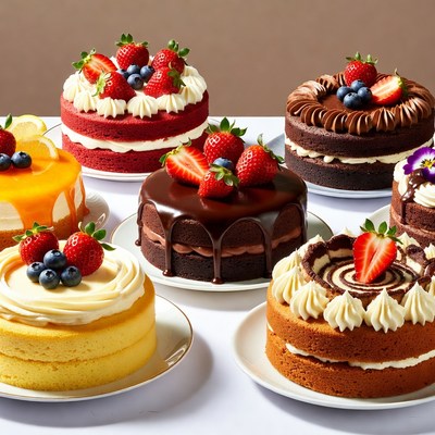Assortment of Strawberry Topped Cakes
