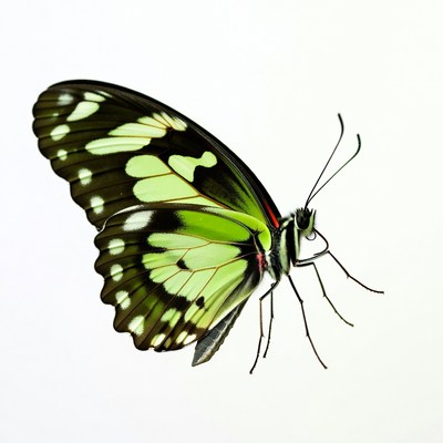Green butterfly on white background